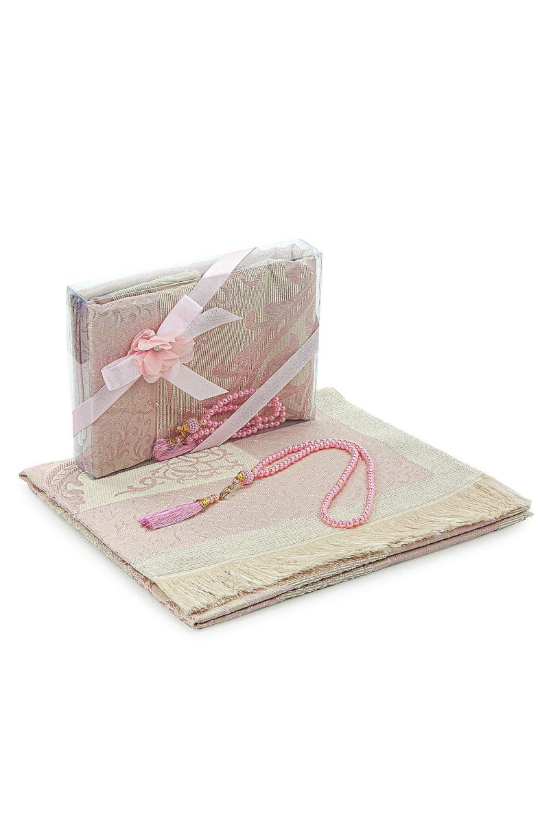 Elegant Dowry Prayer Set with Pearl Tasbeeh – Tafta Prayer Rug for Wedding Gifts - ihvan