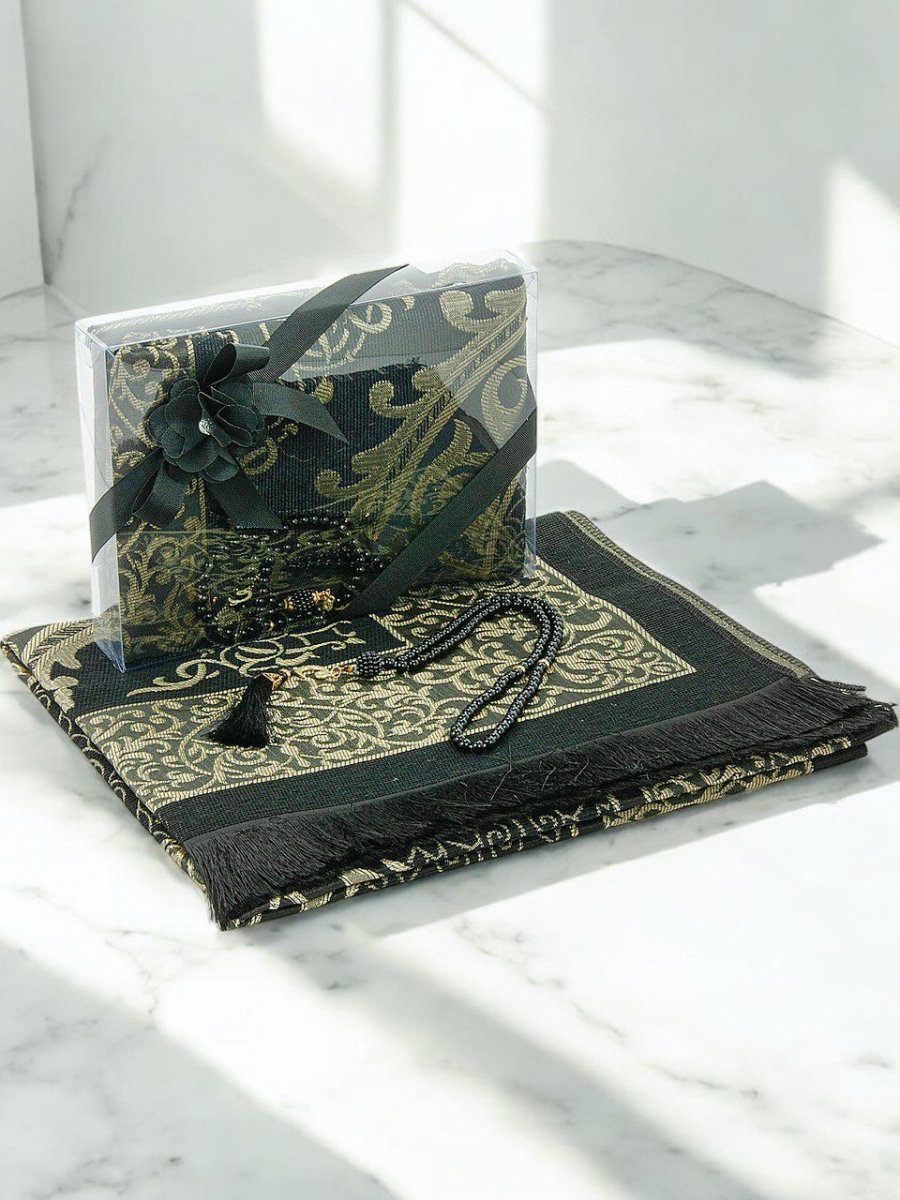 Elegant Dowry Prayer Set with Pearl Tasbeeh – Tafta Prayer Rug for Wedding Gifts - ihvan