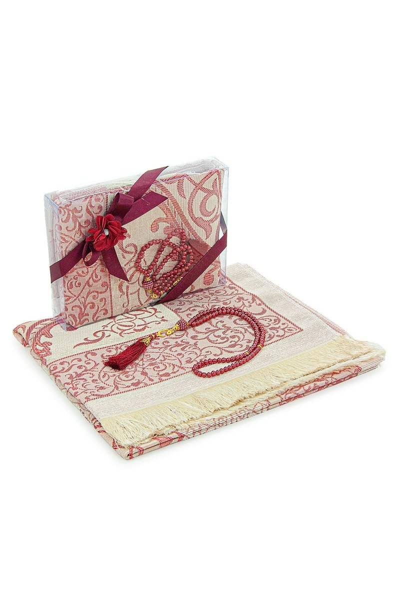 Elegant Dowry Prayer Set with Pearl Tasbeeh – Tafta Prayer Rug for Wedding Gifts - ihvan
