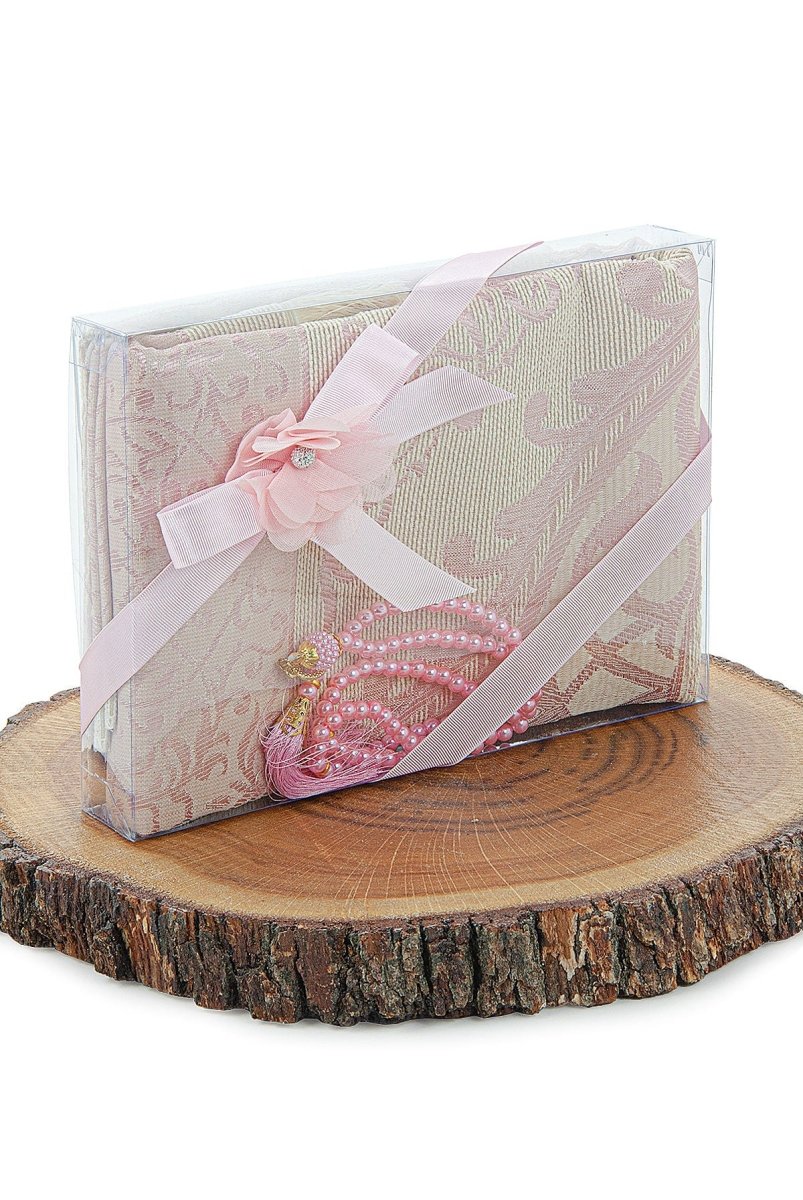 Elegant Dowry Prayer Set with Pearl Tasbeeh – Tafta Prayer Rug for Wedding Gifts - ihvan