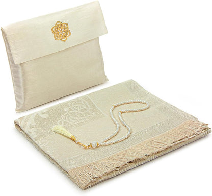 Elegant Travel Prayer Rug Set (Sajadah | Tasbih | Pouch Bag ) - ihvan
