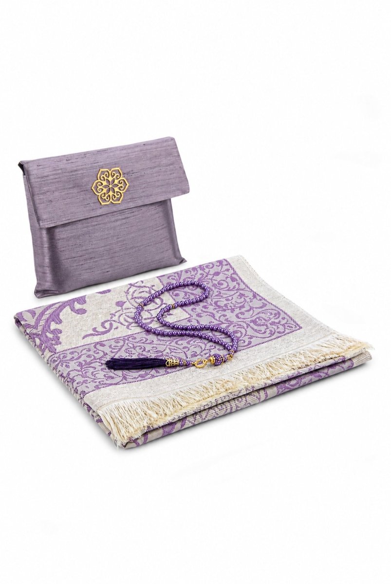 Elegant Travel Prayer Rug Set (Sajadah | Tasbih | Pouch Bag ) - ihvan