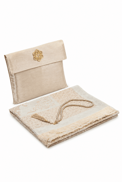 Elegant Travel Prayer Rug Set (Sajadah | Tasbih | Pouch Bag ) - ihvan