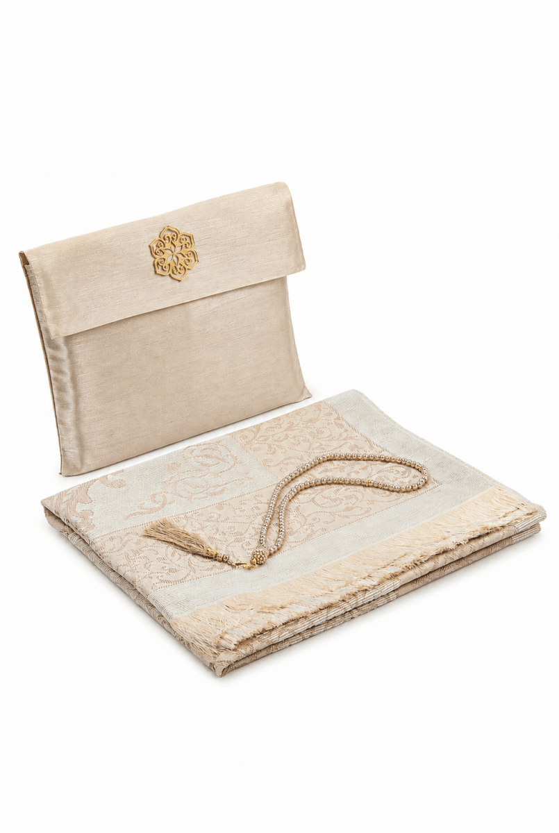 Elegant Travel Prayer Rug Set (Sajadah | Tasbih | Pouch Bag ) - ihvan