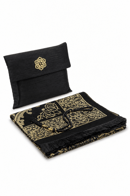 Elegant Travel Prayer Rug Set (Sajadah | Tasbih | Pouch Bag ) - ihvan