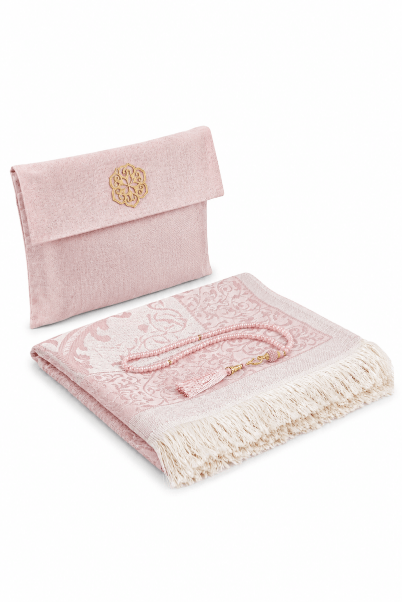 Elegant Travel Prayer Rug Set (Sajadah | Tasbih | Pouch Bag ) - ihvan