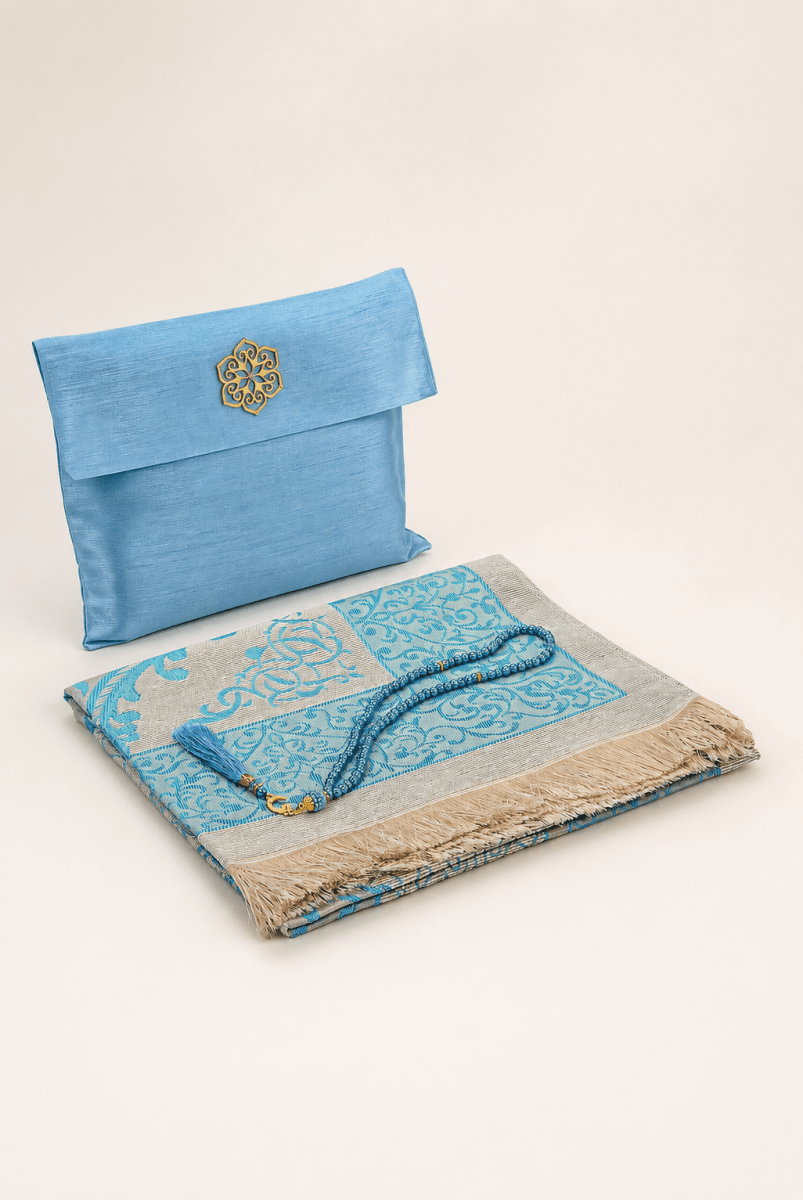 Elegant Travel Prayer Rug Set (Sajadah | Tasbih | Pouch Bag ) - ihvan