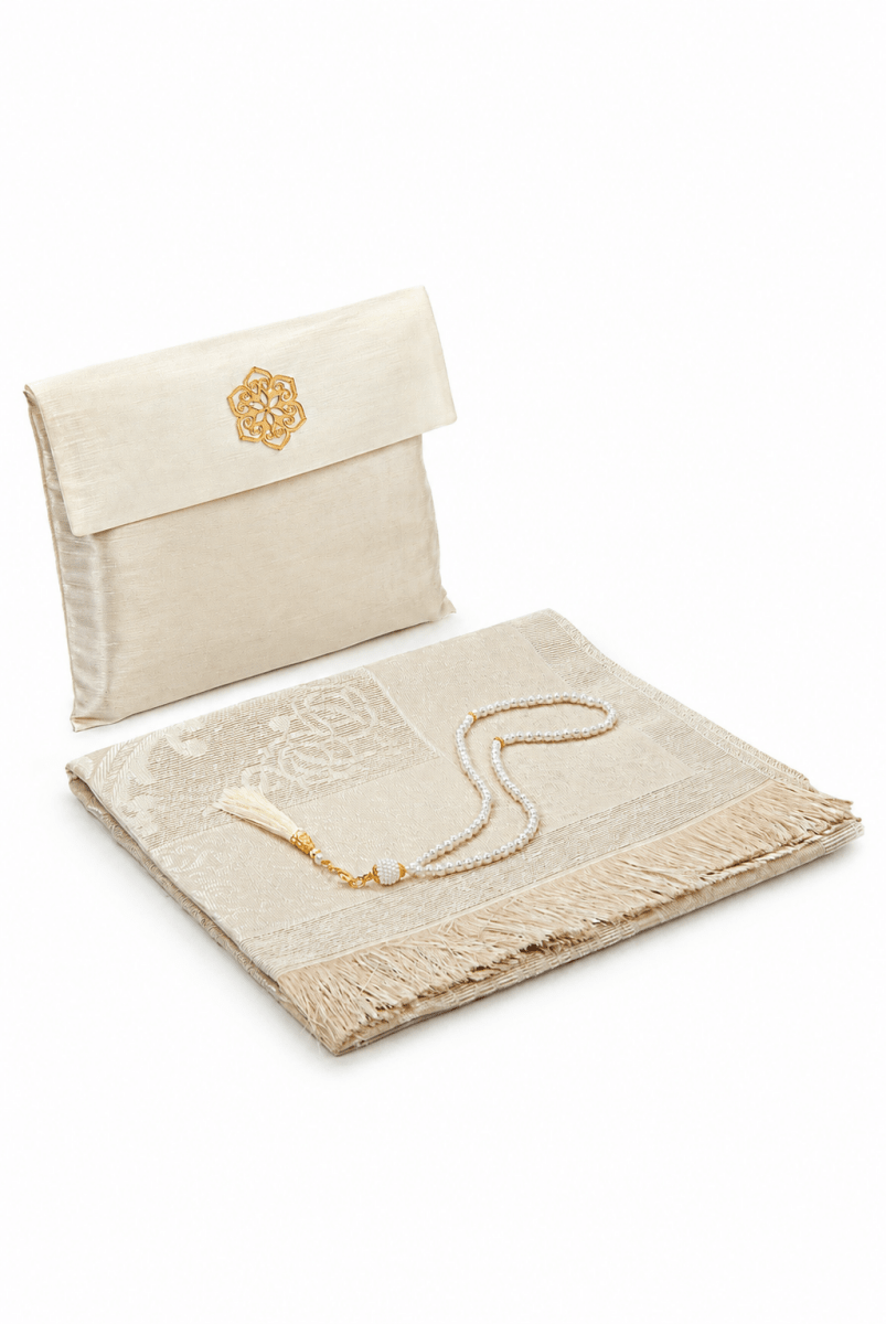 Elegant Travel Prayer Rug Set (Sajadah | Tasbih | Pouch Bag ) - ihvan