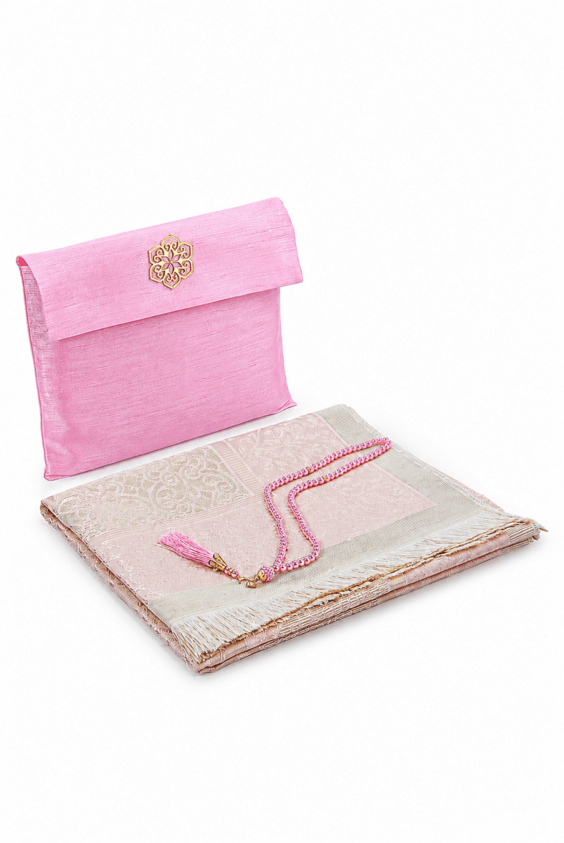 Elegant Travel Prayer Rug Set (Sajadah | Tasbih | Pouch Bag ) - ihvan