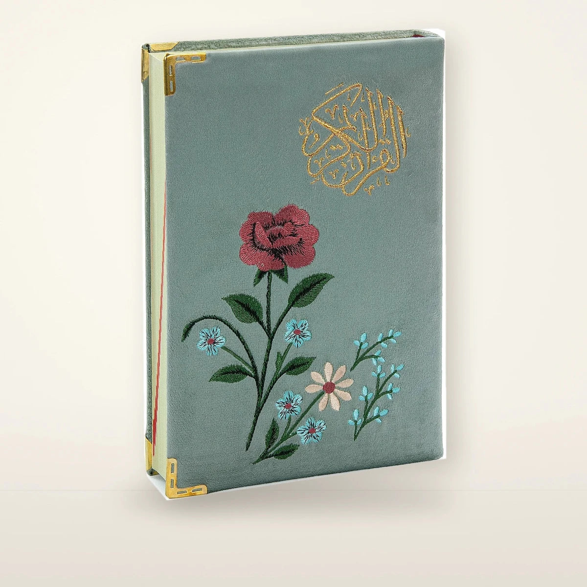 Embroidered Velvet Quran with Floral Rose Design – Medium Size Arabic Quran - ihvan