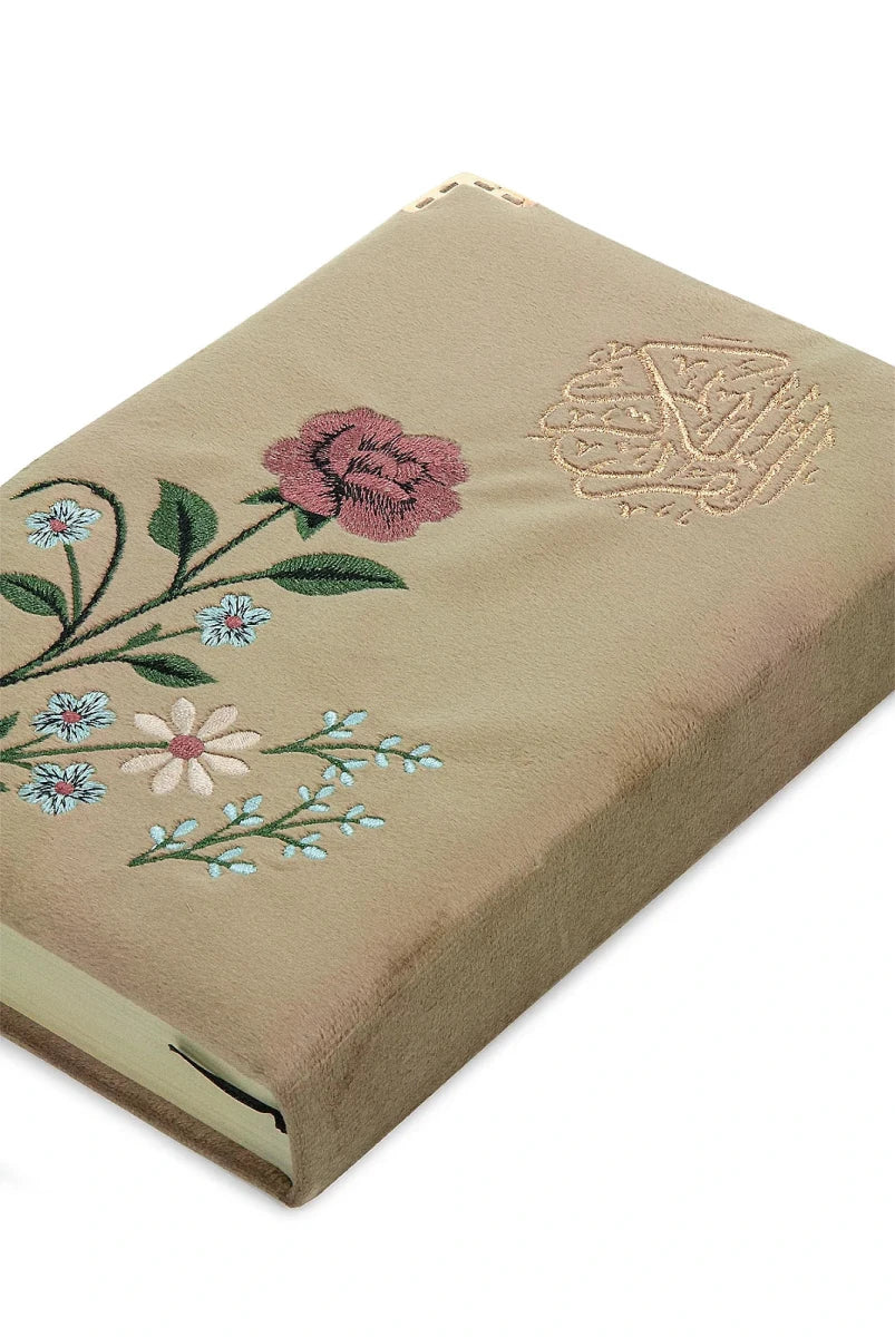 Embroidered Velvet Quran with Floral Rose Design – Medium Size Arabic Quran - ihvan