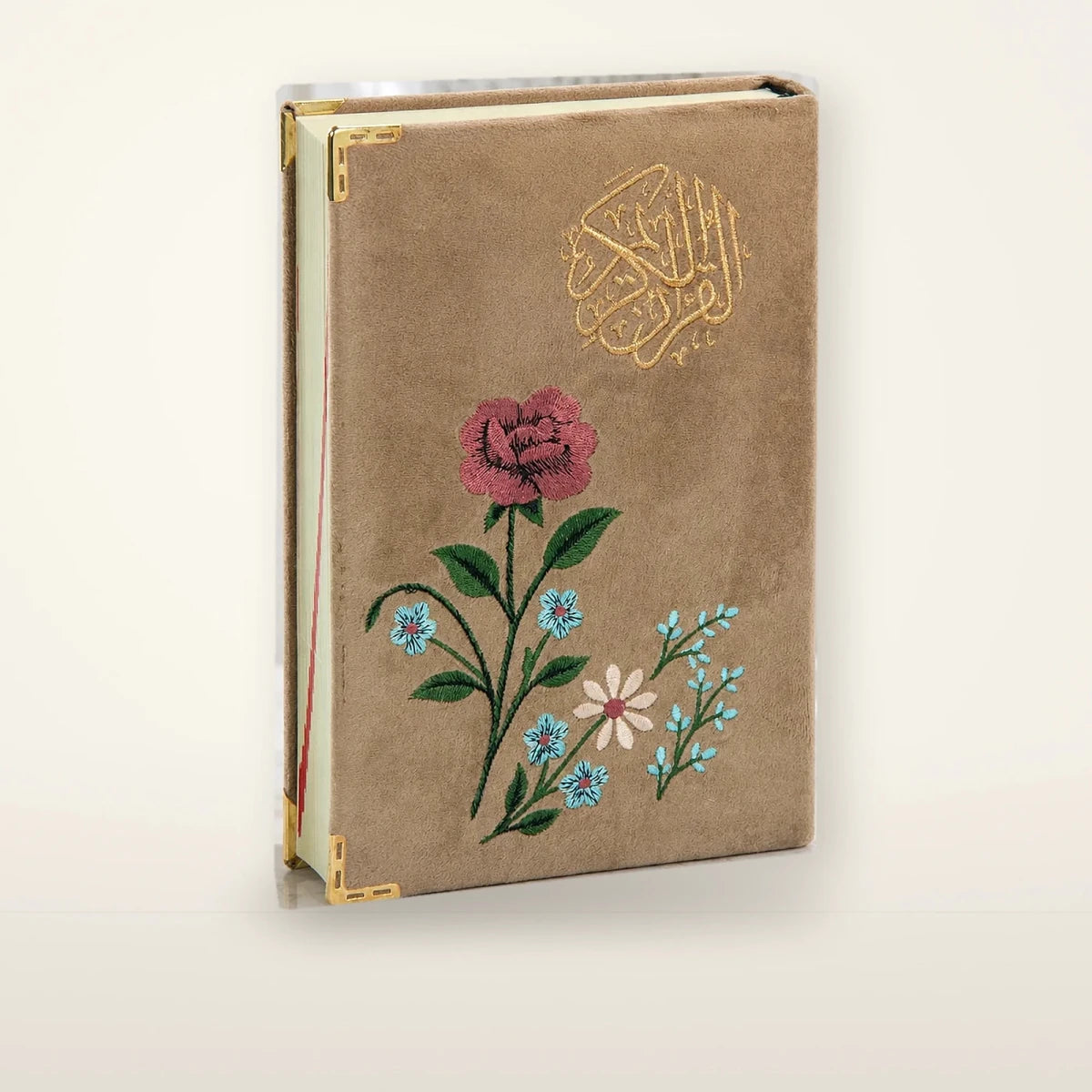 Embroidered Velvet Quran with Floral Rose Design – Medium Size Arabic Quran - ihvan