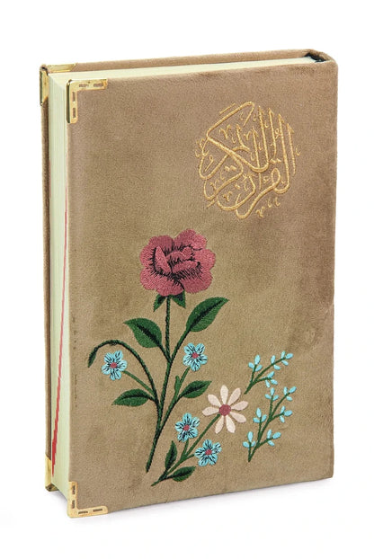 Embroidered Velvet Quran with Floral Rose Design – Medium Size Arabic Quran - ihvan