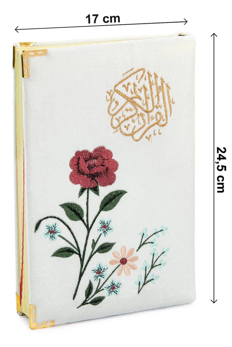 Embroidered Velvet Quran with Floral Rose Design – Medium Size Arabic Quran - ihvan