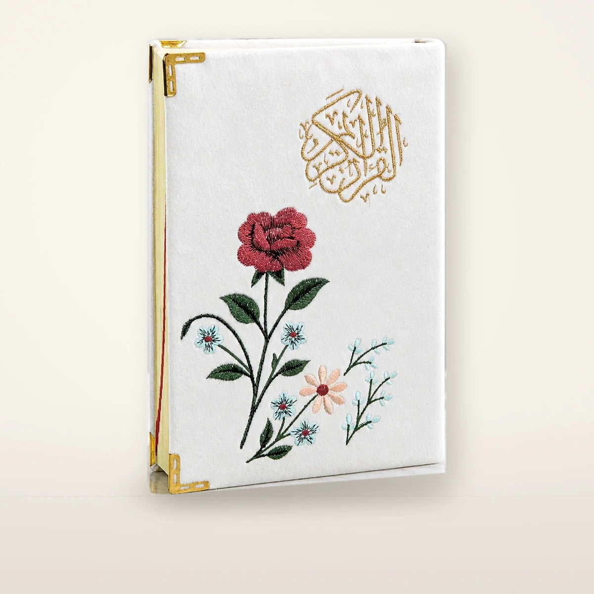 Embroidered Velvet Quran with Floral Rose Design – Medium Size Arabic Quran - ihvan