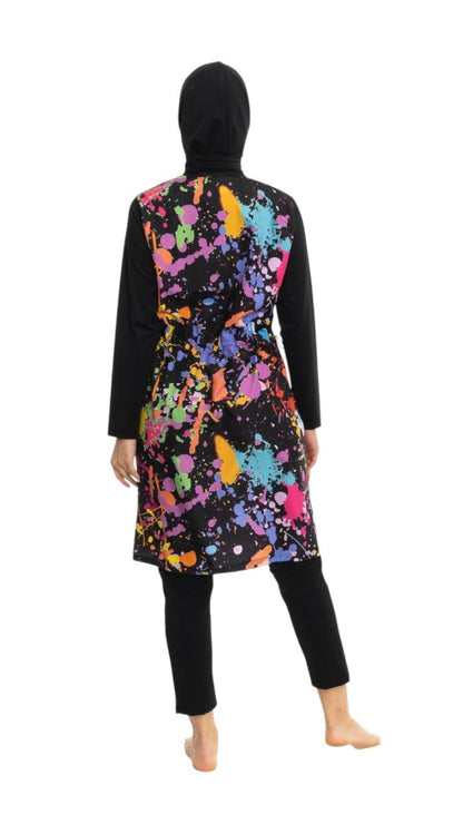 EMSA Women's Painted Pattern Full Coverage Hijab Swimsuit 2691 - 25 Black - ihvan
