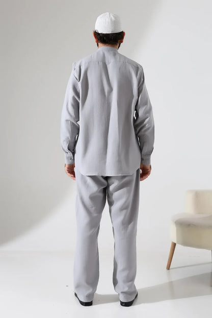 Men’s Hajj & Umrah Muslin Shirt and Trousers Set – Mandarin Collar (ANS)