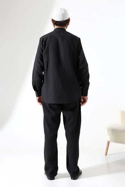 Men’s Hajj & Umrah Muslin Shirt and Trousers Set – Mandarin Collar (ANS)