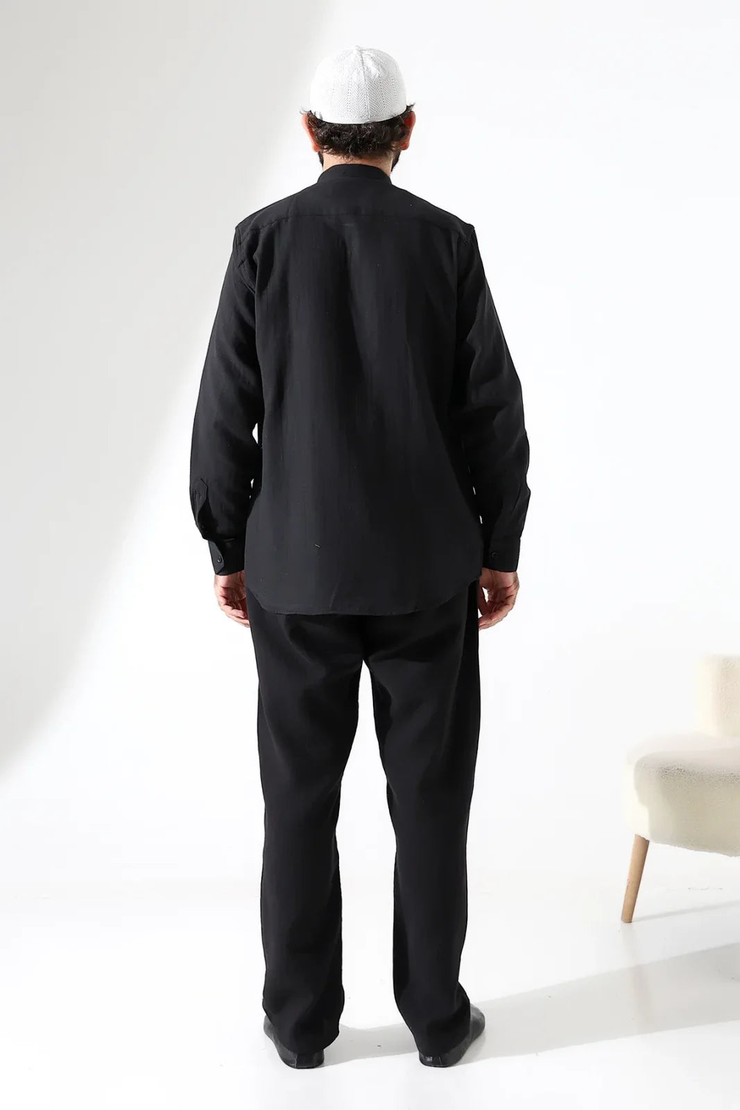 Men’s Hajj & Umrah Muslin Shirt and Trousers Set – Mandarin Collar (ANS)