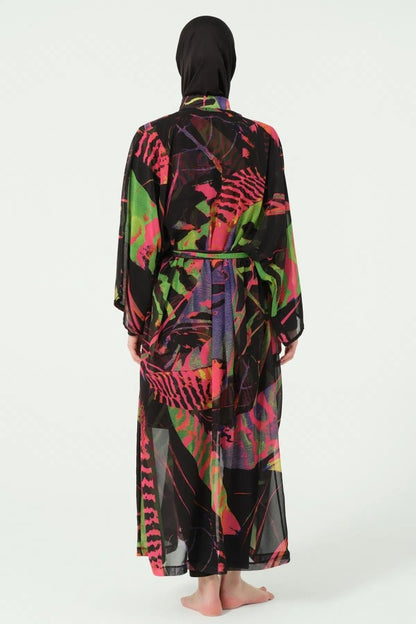 Fauna Full Length Chiffon Pareo with Belt 7162 - 25 Black - ihvan