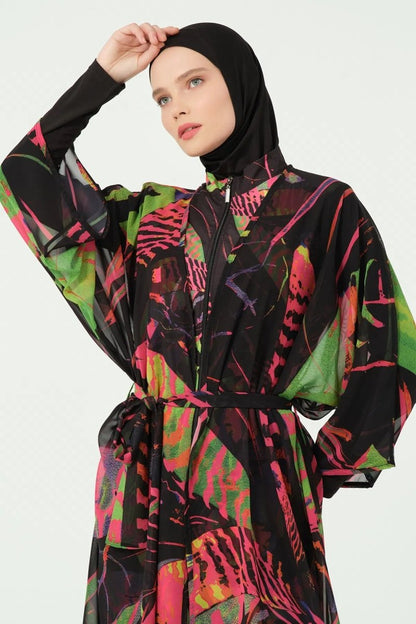 Fauna Full Length Chiffon Pareo with Belt 7162 - 25 Black - ihvan