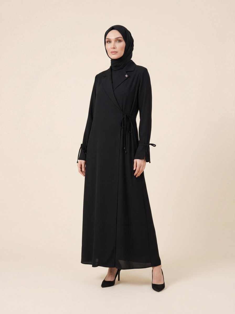 Ferace Jacket with Collar, Side Tie, Long Sleeves, Cuff Detail, Black 9704 - 26 - ihvan