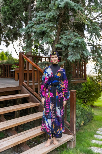 Floria Full Length Chiffon Pareo with Belt 7175 - 25 Black - ihvan