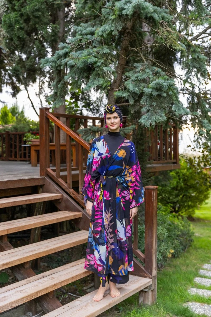 Floria Full Length Chiffon Pareo with Belt 7175 - 25 Black - ihvan