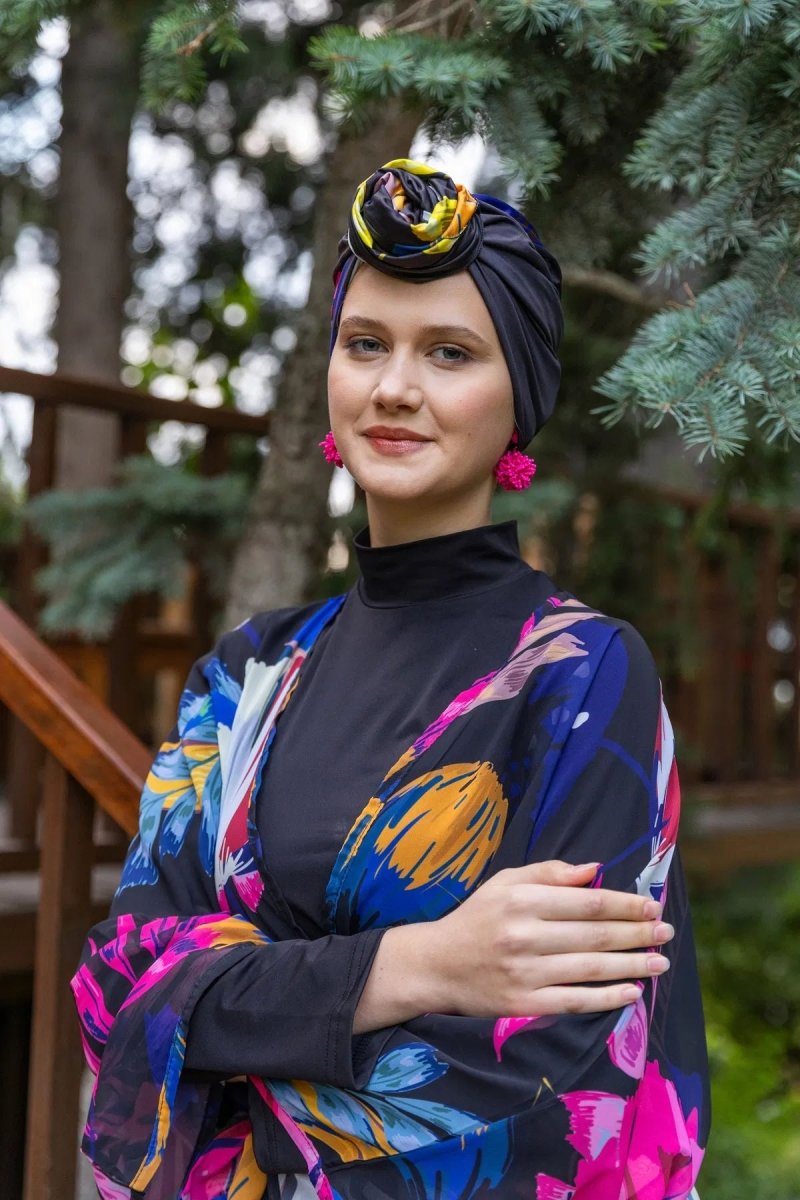 Floria Full Length Chiffon Pareo with Belt 7175 - 25 Black - ihvan