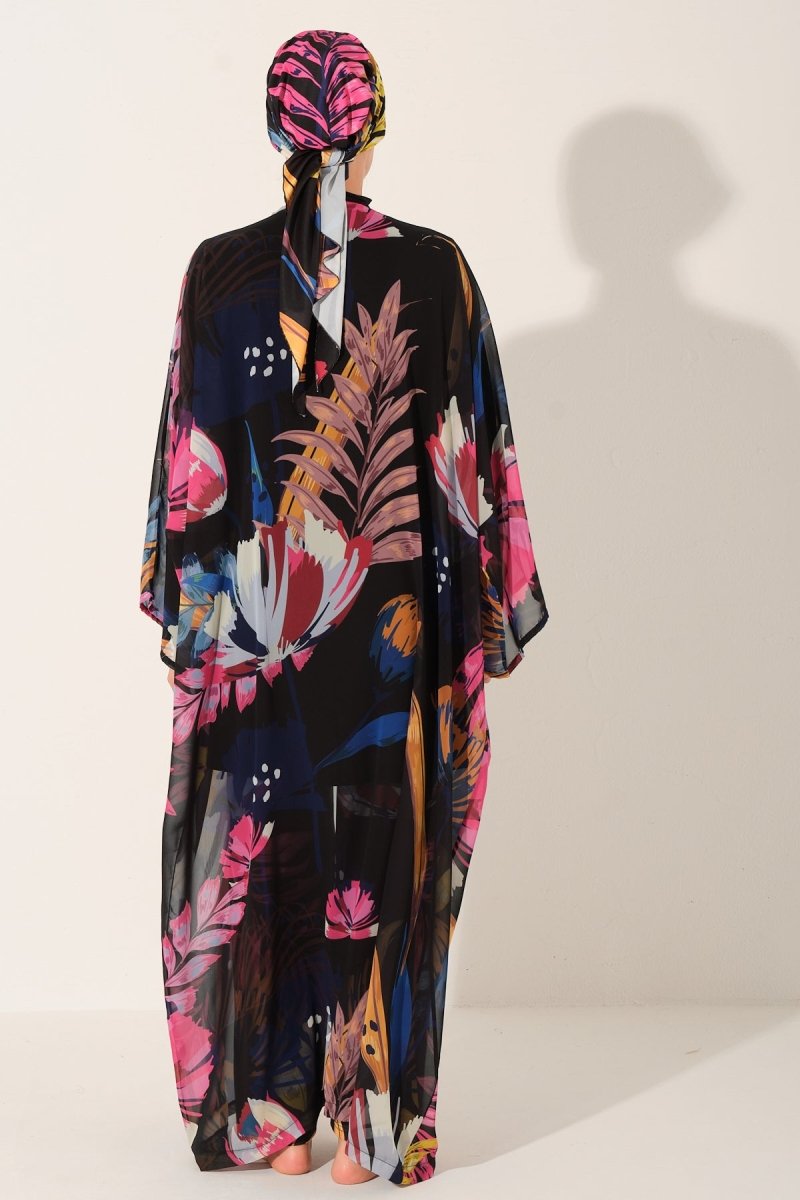 Floria Patterned Belted Long Beach Pareo 7175 - 26 Black - ihvan