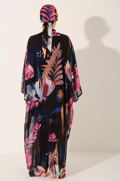 Floria Patterned Belted Long Beach Pareo 7175 - 26 Black - ihvan
