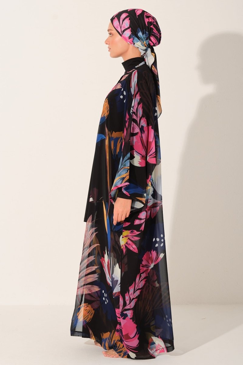 Floria Patterned Belted Long Beach Pareo 7175 - 26 Black - ihvan