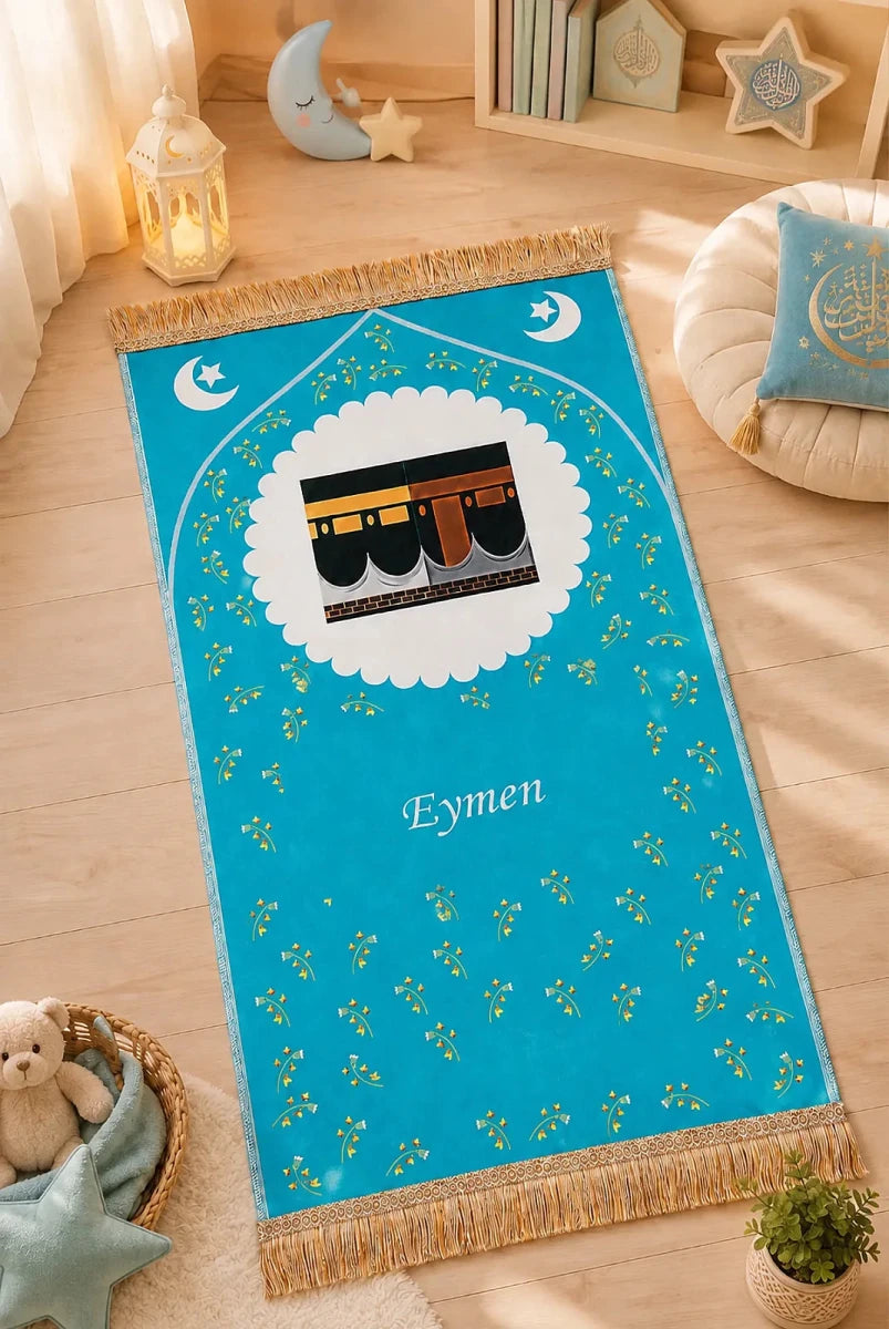 Girls’ Islamic Prayer Set with Personalized Kaaba Prayer Mat, Quran, Tasbih & Carry Bag - ihvan