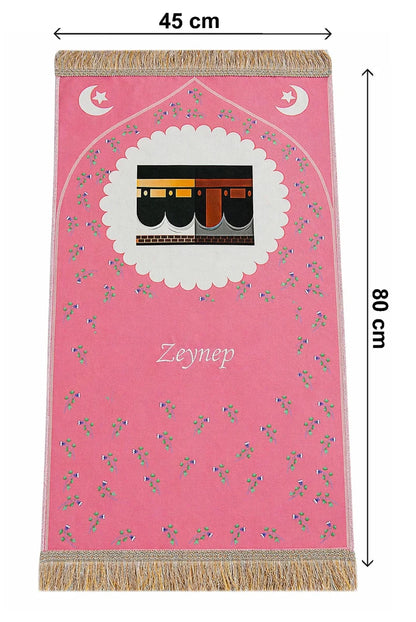 Girls’ Islamic Prayer Set with Personalized Kaaba Prayer Mat, Quran, Tasbih & Carry Bag - ihvan
