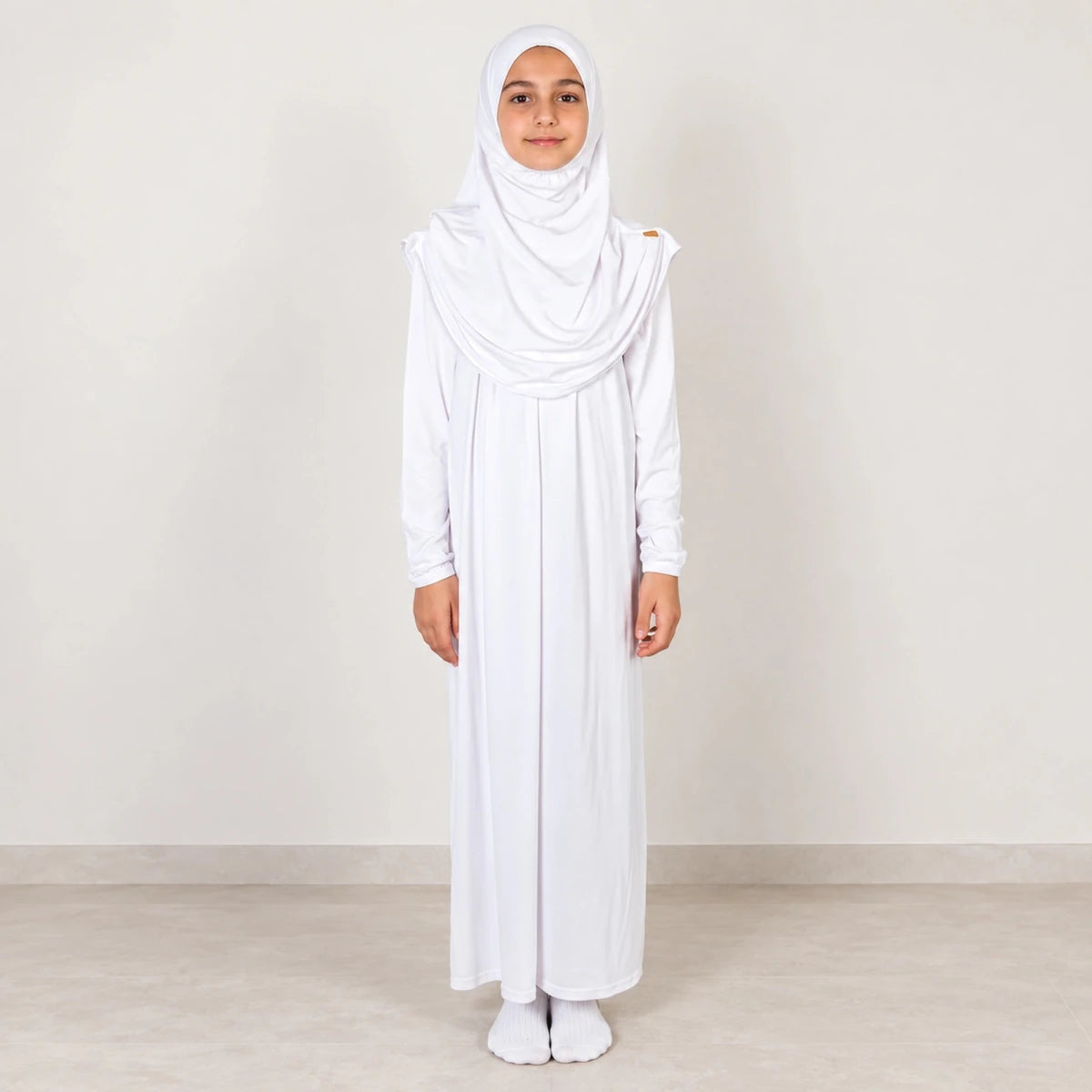 Girls’ One-Piece Prayer Dress with Attached Hijab – Age 8–12 - ihvan