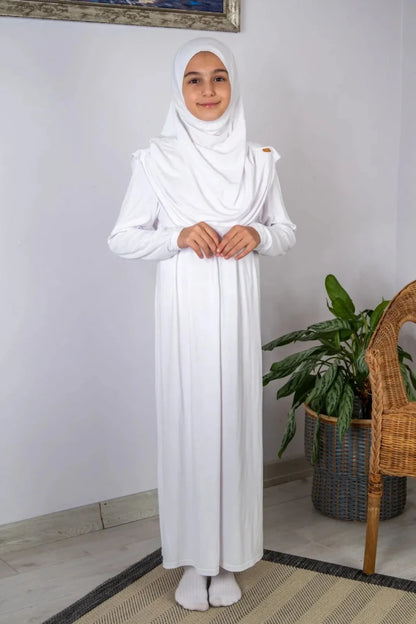 Girls’ One-Piece Prayer Dress with Attached Hijab – Age 8–12 - ihvan