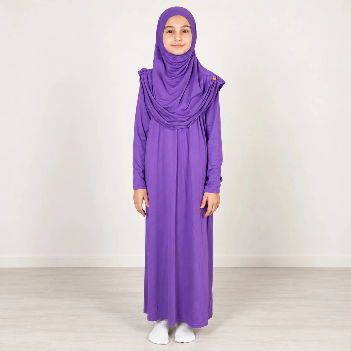 Girls’ One-Piece Prayer Dress with Attached Hijab – Age 8–12 - ihvan