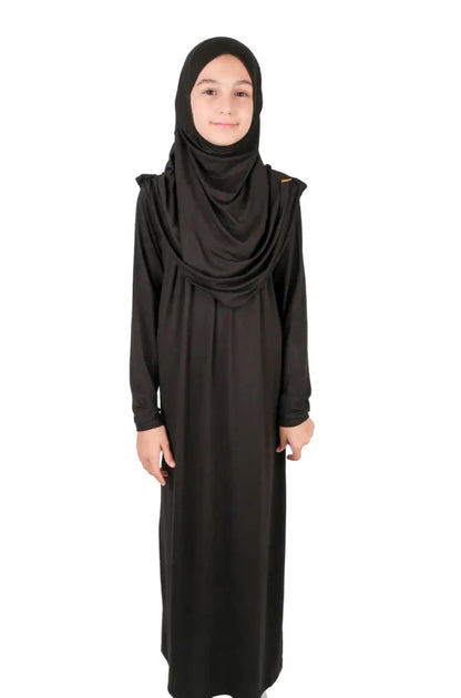 Girls’ One-Piece Prayer Dress with Attached Hijab – Age 8–12 - ihvan