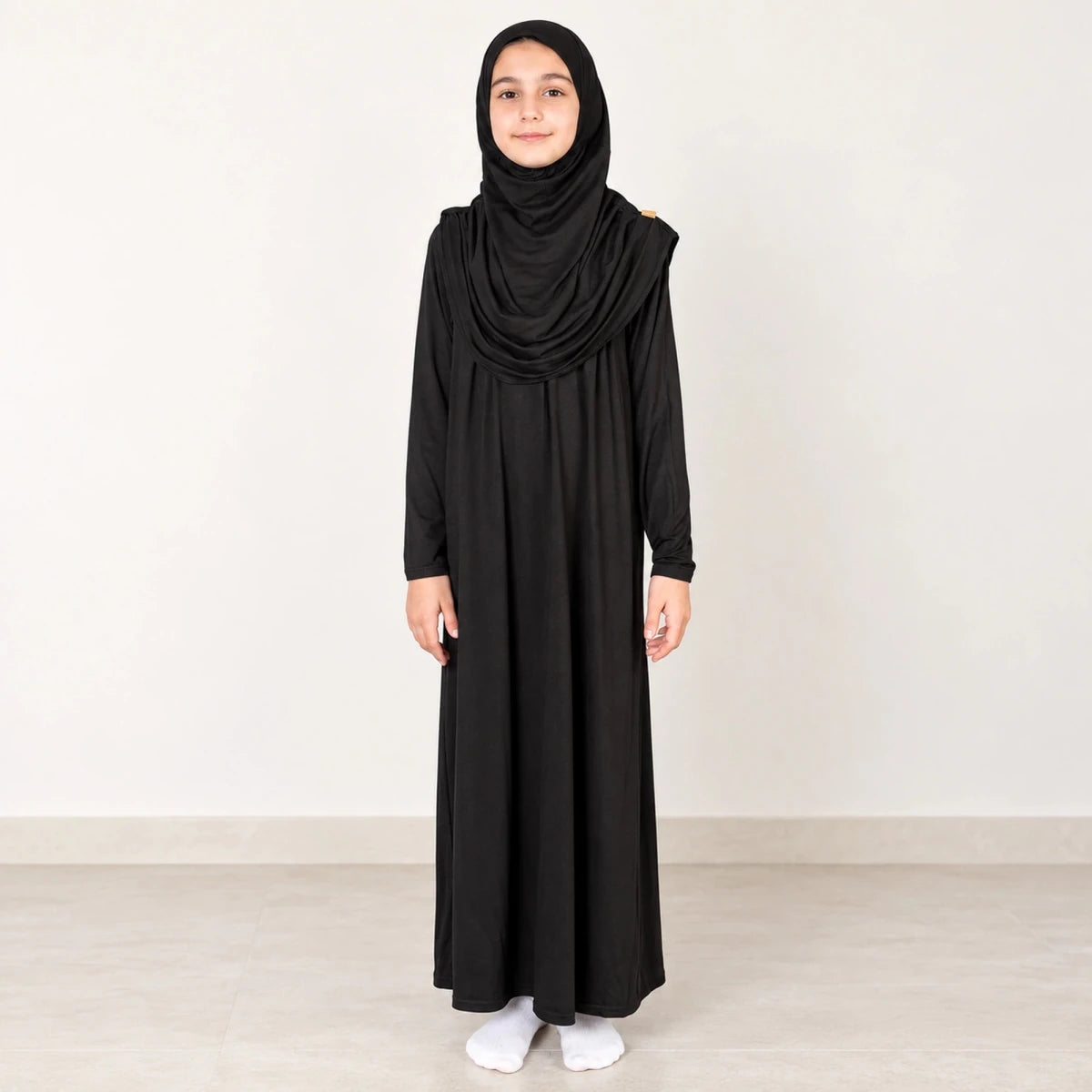 Girls’ One-Piece Prayer Dress with Attached Hijab – Age 8–12 - ihvan