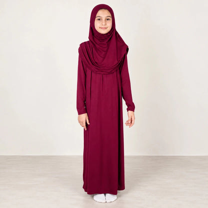 Girls’ One-Piece Prayer Dress with Attached Hijab – Age 8–12 - ihvan