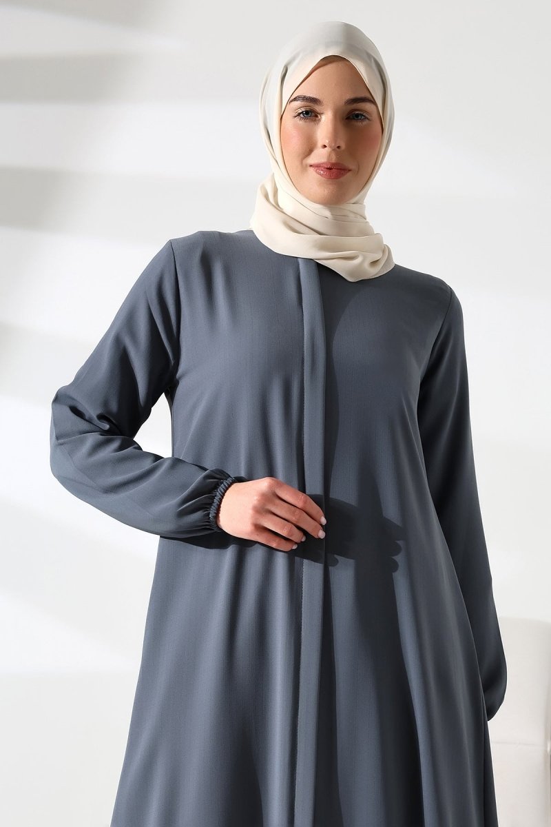 Gray Plain Hidden Zipper Abaya for Hajj and Umrah - ihvan