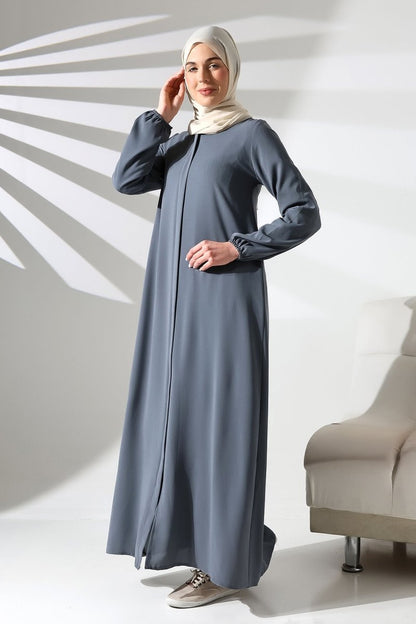 Gray Plain Hidden Zipper Abaya for Hajj and Umrah - ihvan