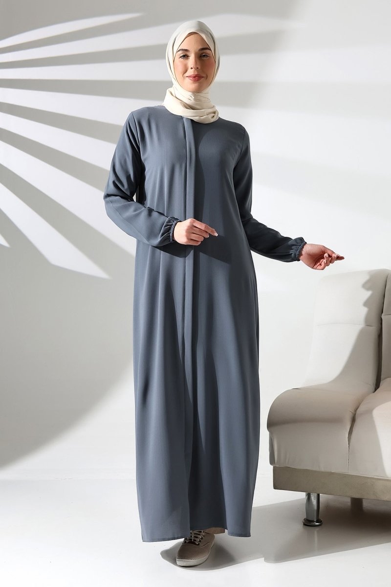 Gray Plain Hidden Zipper Abaya for Hajj and Umrah - ihvan