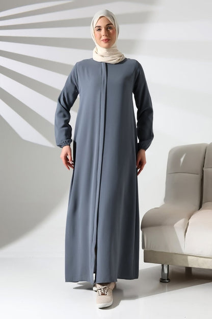 Gray Plain Hidden Zipper Abaya for Hajj and Umrah - ihvan