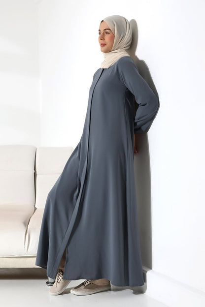 Gray Plain Hidden Zipper Abaya for Hajj and Umrah - ihvan