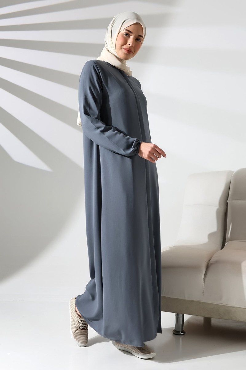Gray Plain Hidden Zipper Abaya for Hajj and Umrah - ihvan