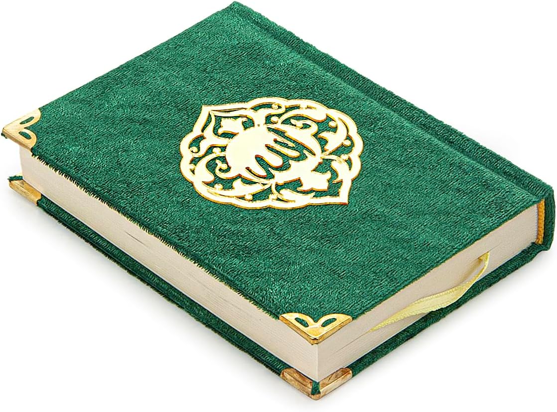 Green Holy Quran Gift Set | Pocket - Size Velvet Qu'ran, Tasbih & Asma ul Husna Box | Islamic Prayer Gift for Ramadan & Eid - ihvan