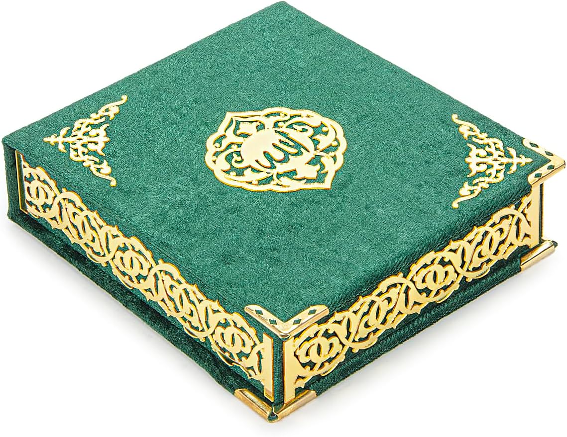 Green Holy Quran Gift Set | Pocket - Size Velvet Qu'ran, Tasbih & Asma ul Husna Box | Islamic Prayer Gift for Ramadan & Eid - ihvan
