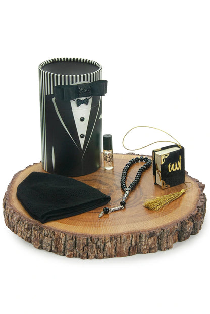 Groom's Dowry Gift Set – Mini Quran, Prayer Cap, Pearl Tasbeeh, and Perfume in Cylinder Box - ihvan