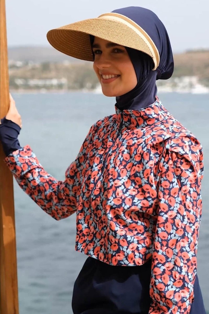 Haşema Alisya Navy Blue Sleeveless 5 - Piece Girls' Modest Swimsuit Set HSM4056 - ihvan
